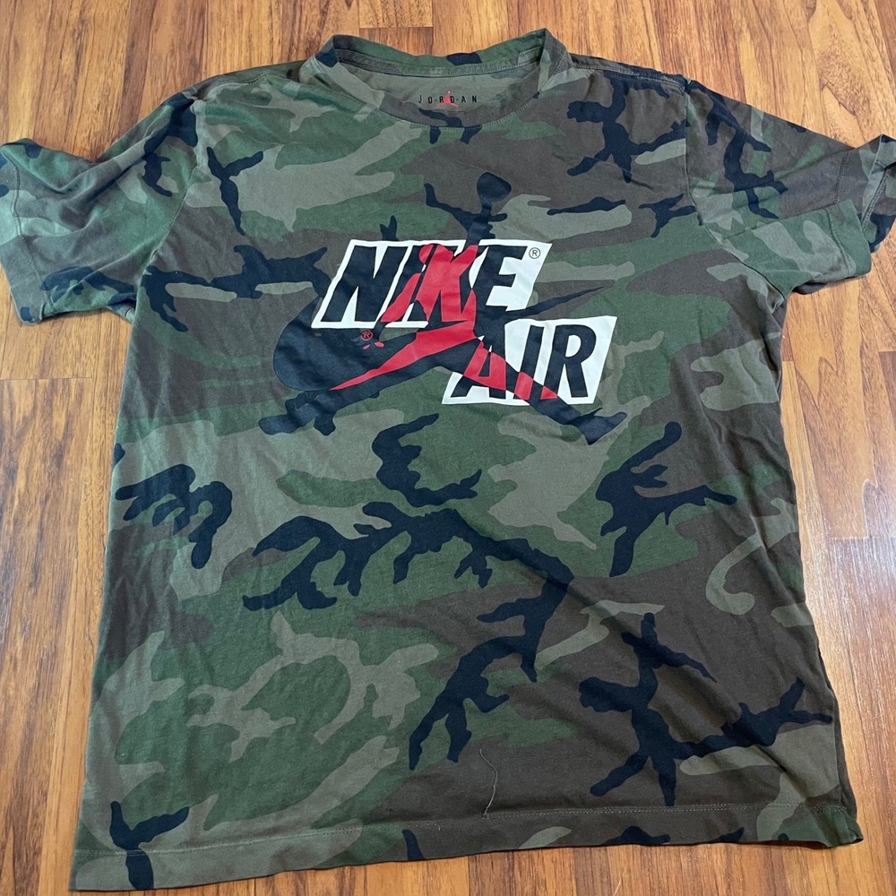 Jordan Nike Air Jumpman T Shirt Mens Large L Camo Green Red Graphic Cotton Tee